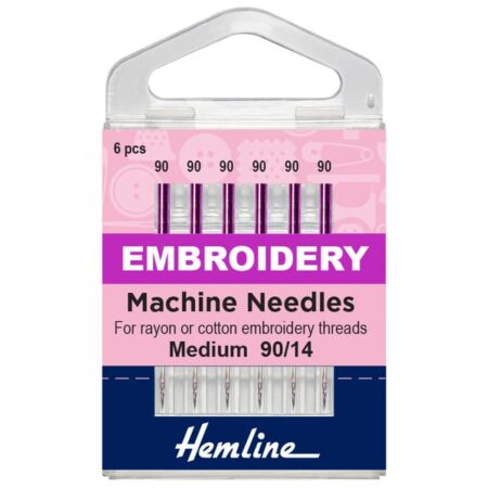 Hemline Sewing Machine Needles: Embroidery: Medium 90/14: 6 Pieces
