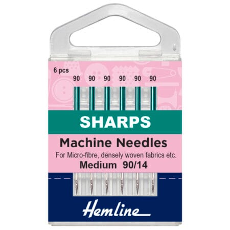 Hemline Sewing Machine Needles: Sharp/Micro: Heavy 90/14: 6 Pieces