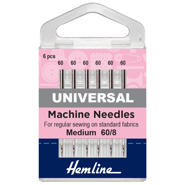 Hemline Sewing Machine Needles: Universal: Extra Fine - Size 60/8: 6 Pieces