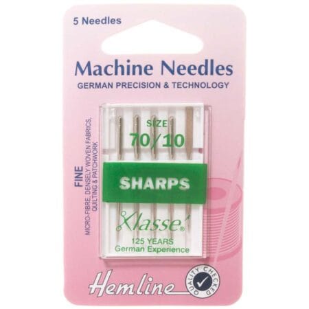 Hemline Sewing Machine Needles: Sharp/Micro: Fine 70/10: 5 Pieces