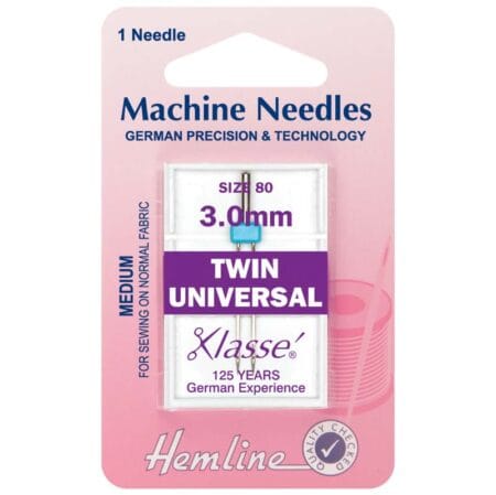 Hemline Sewing Machine Needles: Twin Universal: 80/12, 3mm: 1 Piece