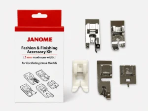 Janome Fashion & Finishing Accessory Kit free gift showing the box and included accessory feet