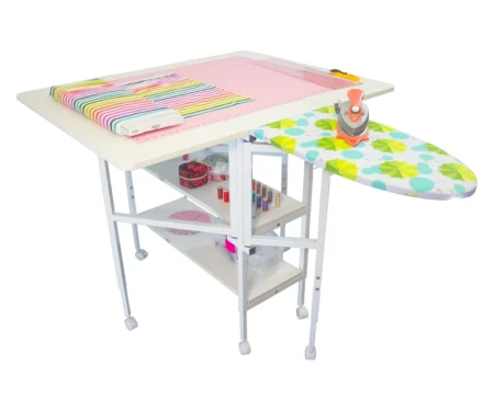 Horn Compact Hi-Lo Mk2 fully open with worktop and ironing board
